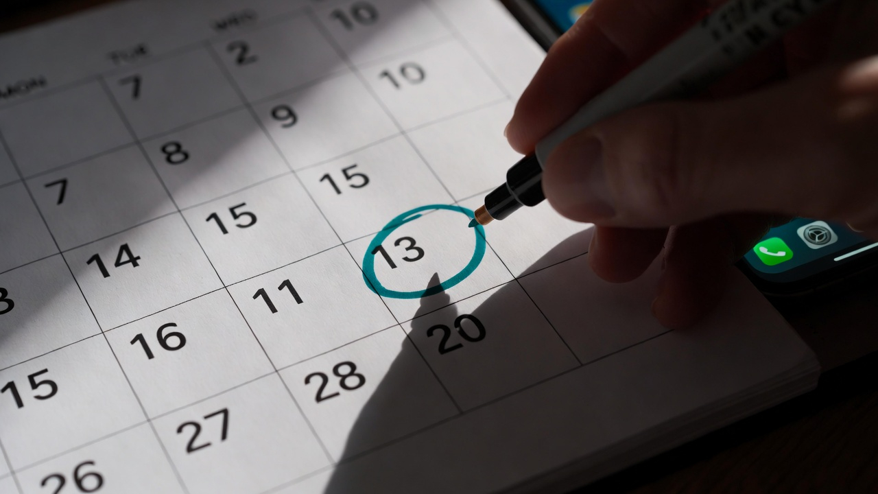 לוח שנה עם תזכורת ב-13 בחודש